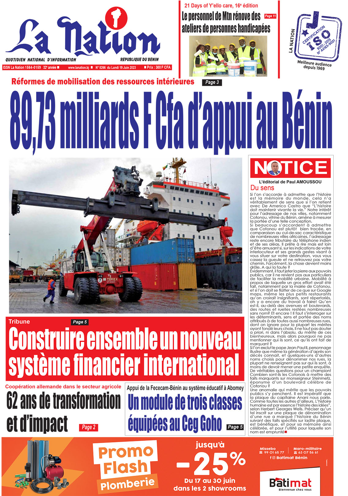 Quotidien ''La Nation'' du 19 Juin 2023