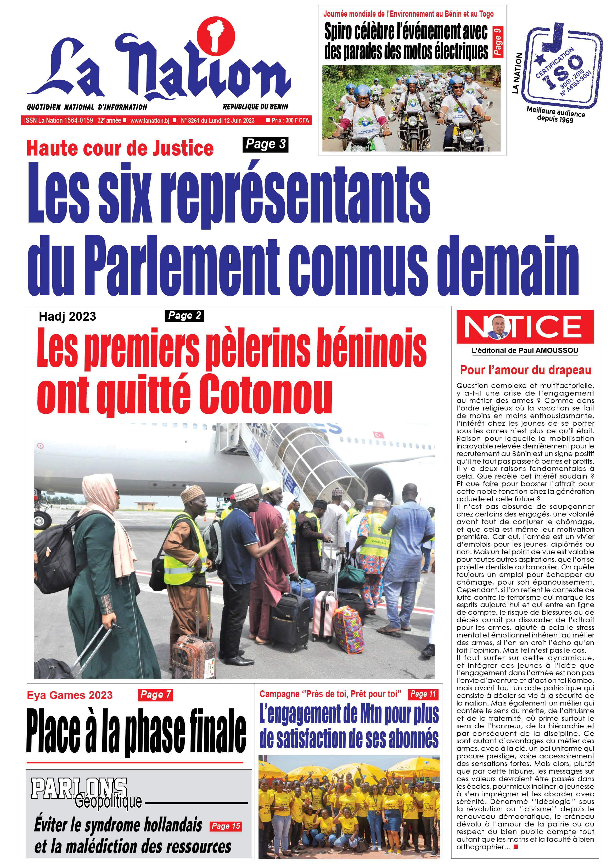 Quotidien ''La Nation'' du 12 Juin 2023