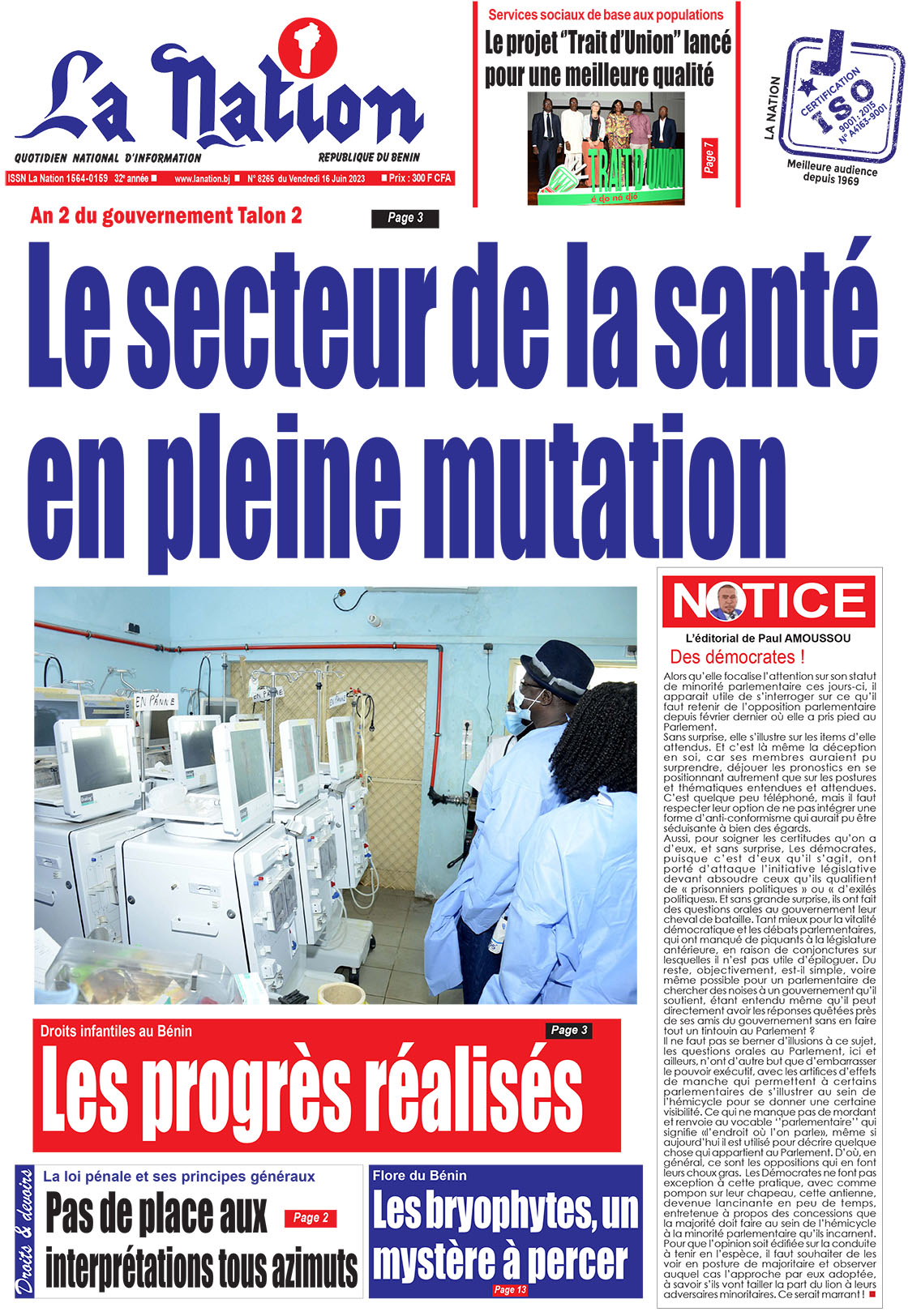 Quotidien ''La Nation'' du 16 Juin 2023