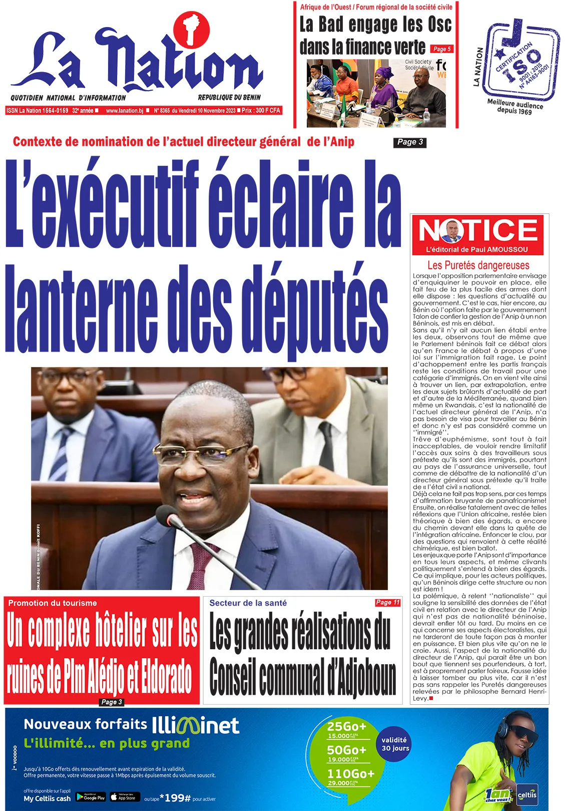 Quotidien ''La Nation'' du 10 Novembre 2023