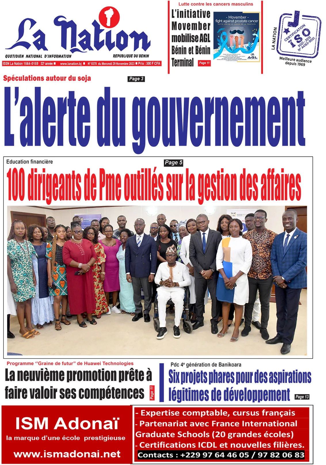 Quotidien ''La Nation'' du 29 Novembre 2023