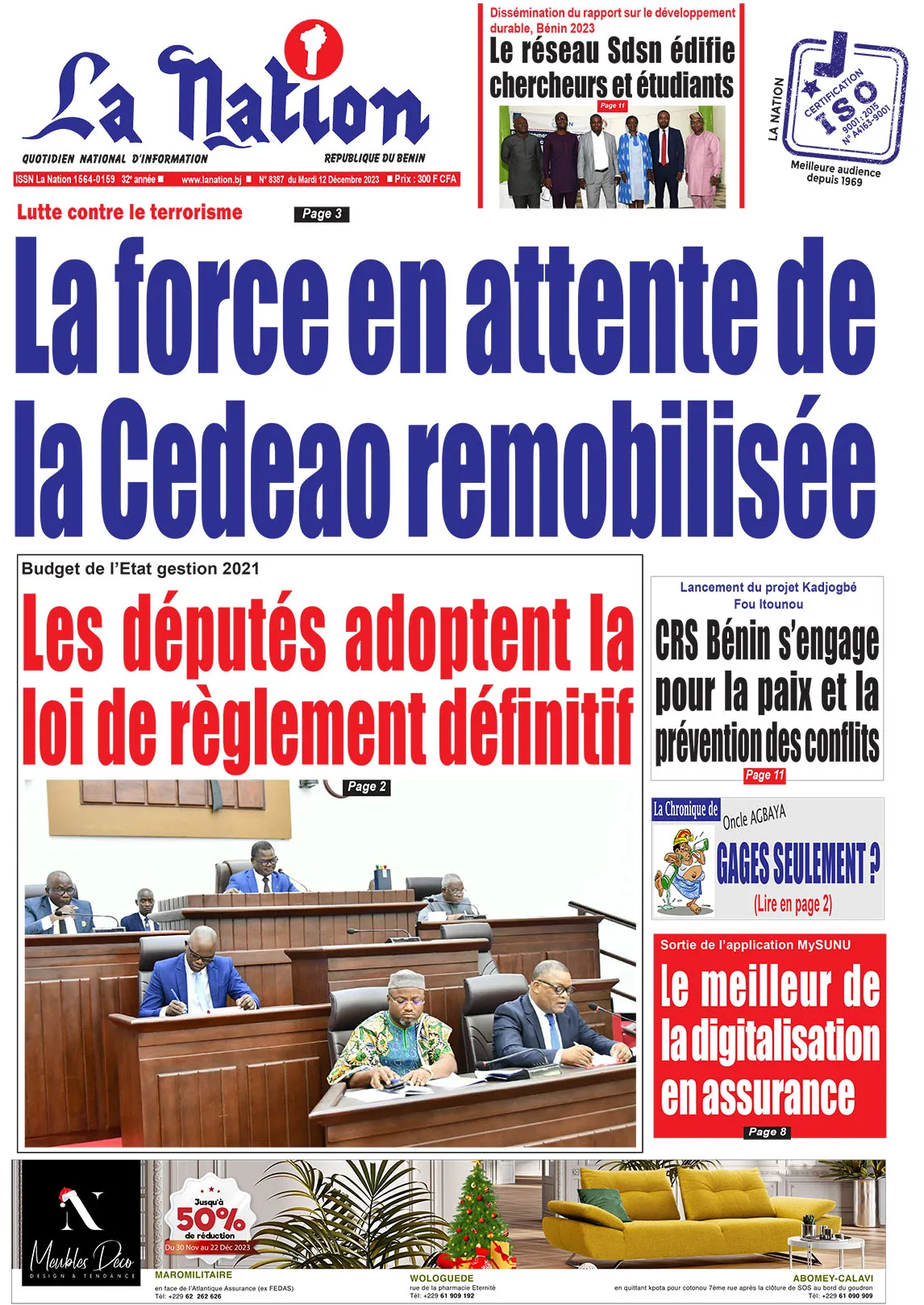 Quotidien ''La Nation'' du 12 Décembre 2023