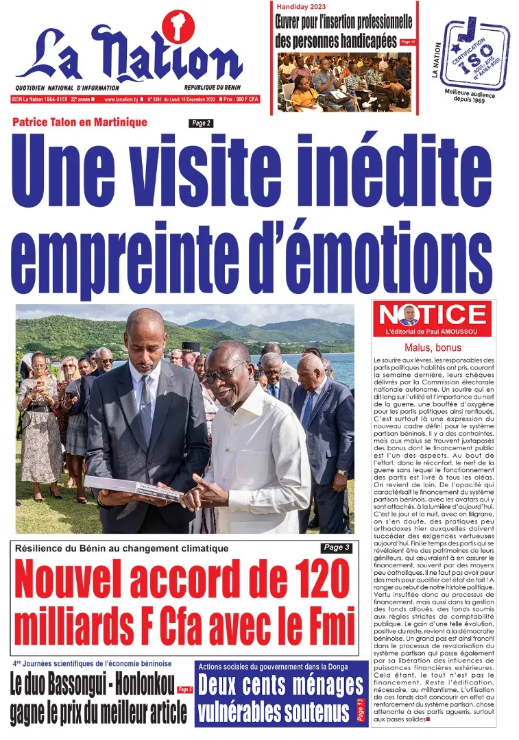 Quotidien ''La Nation'' du 18 Décembre 2023