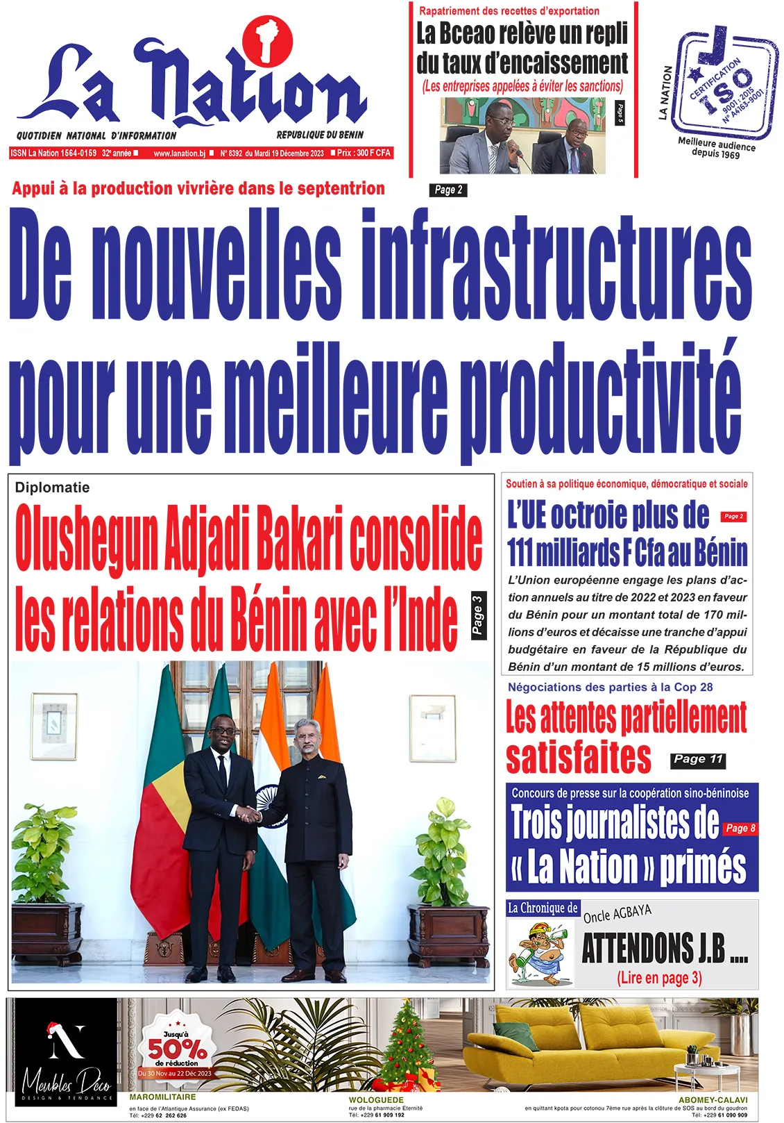 Quotidien ''La Nation'' du 19 Décembre 2023