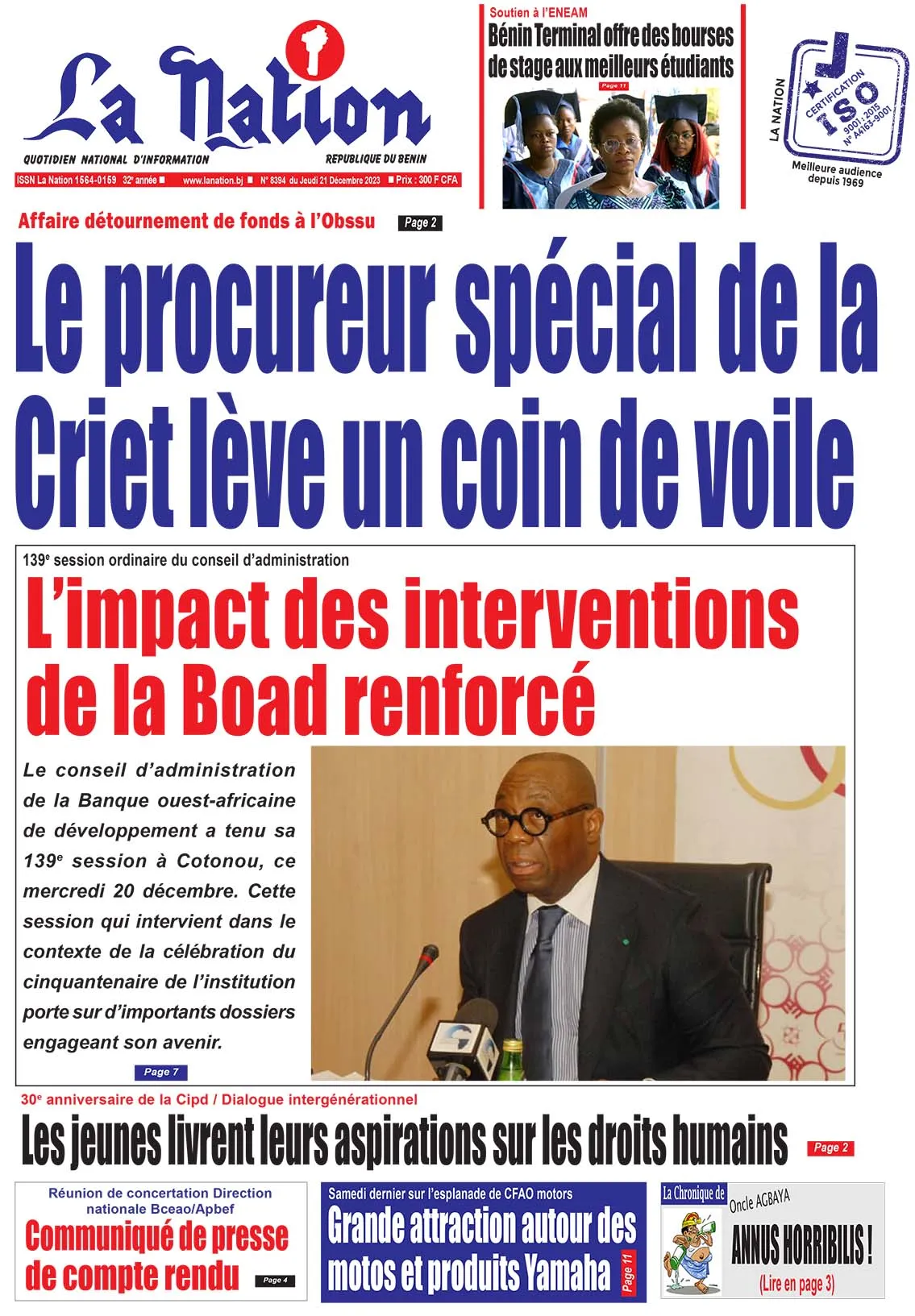 Quotidien ''La Nation'' du 21 Décembre 2023