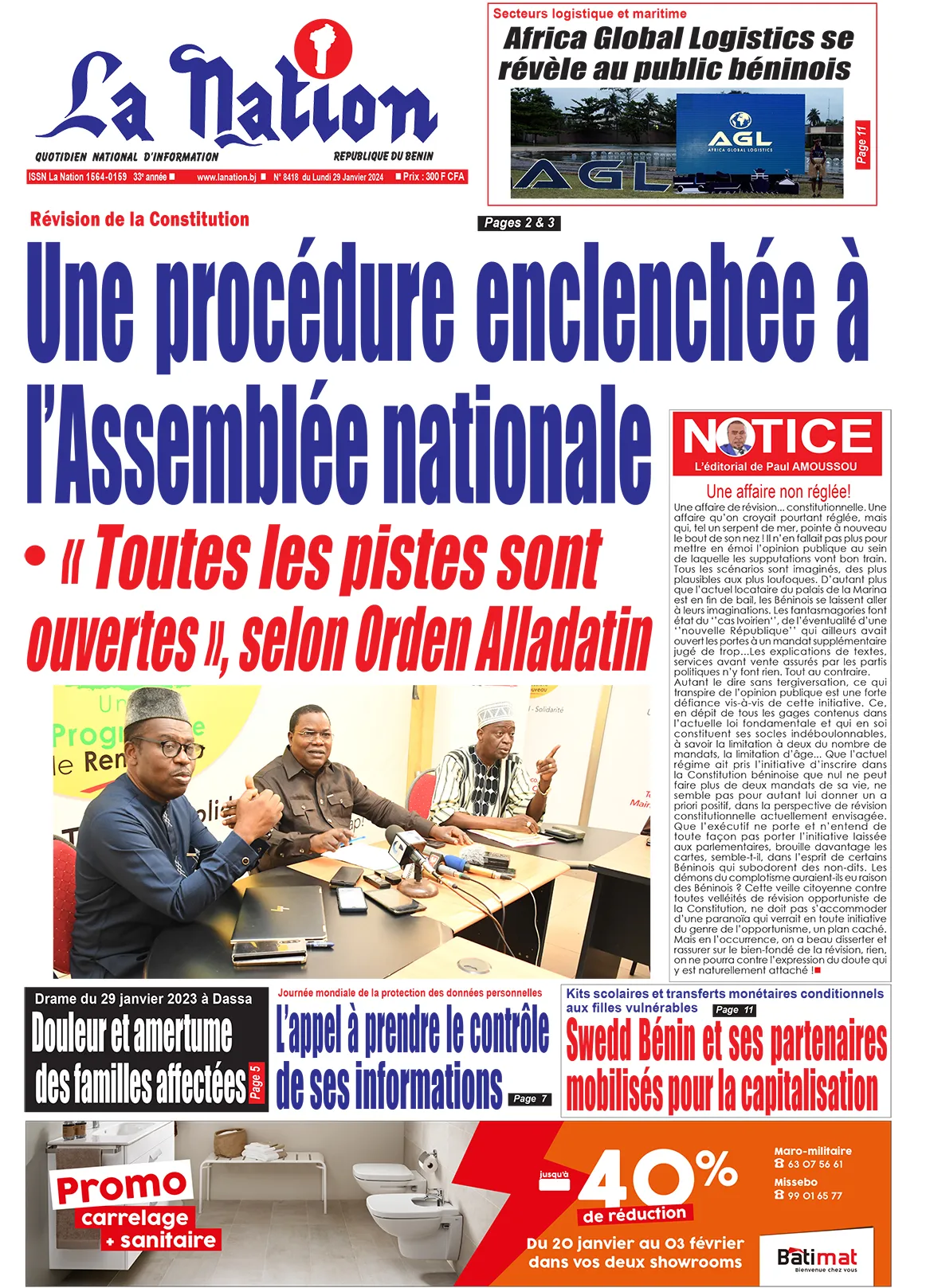 Quotidien ''La Nation'' du 29 Janvier 2024