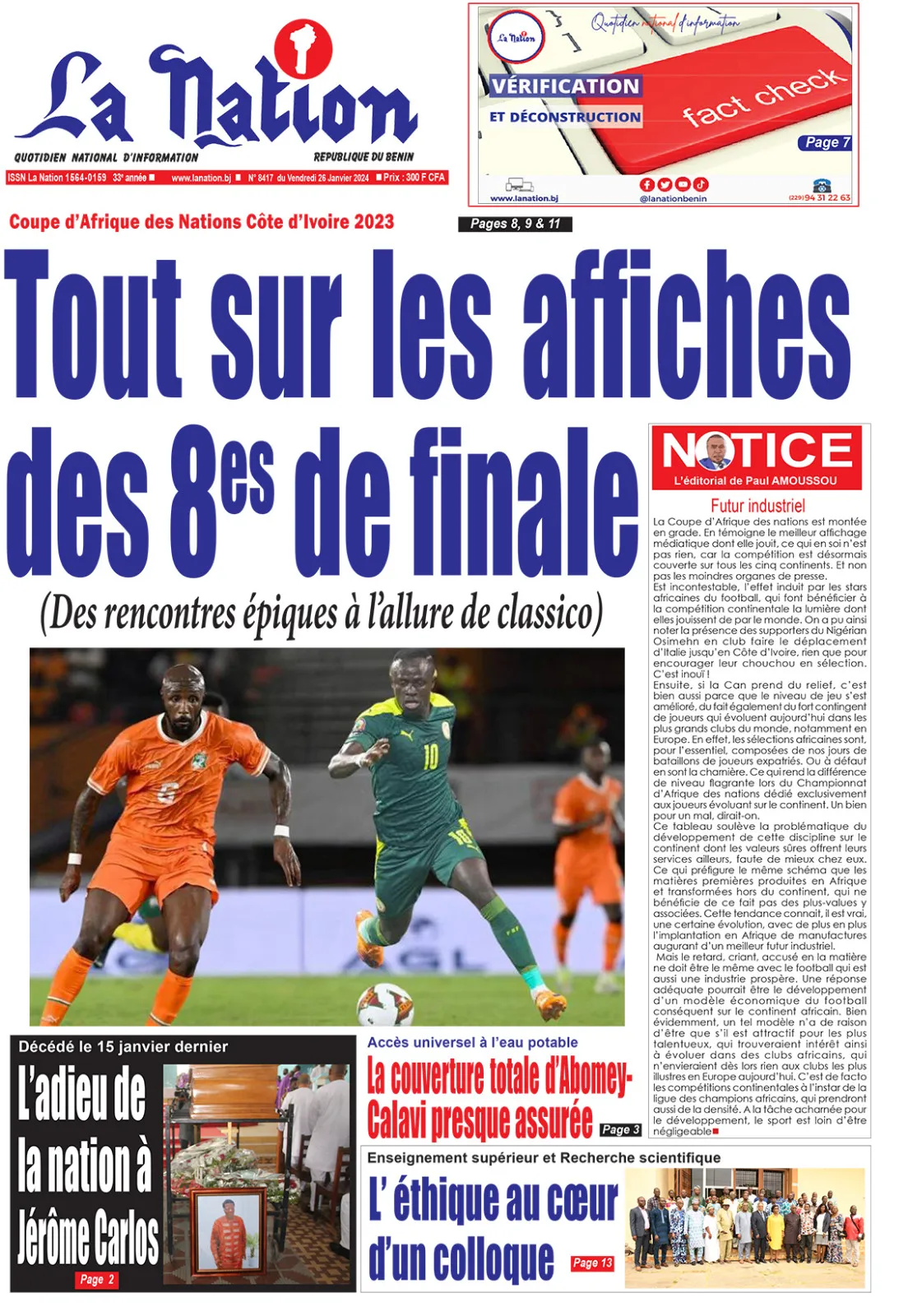 Quotidien ''La Nation'' du 26 Janvier 2024