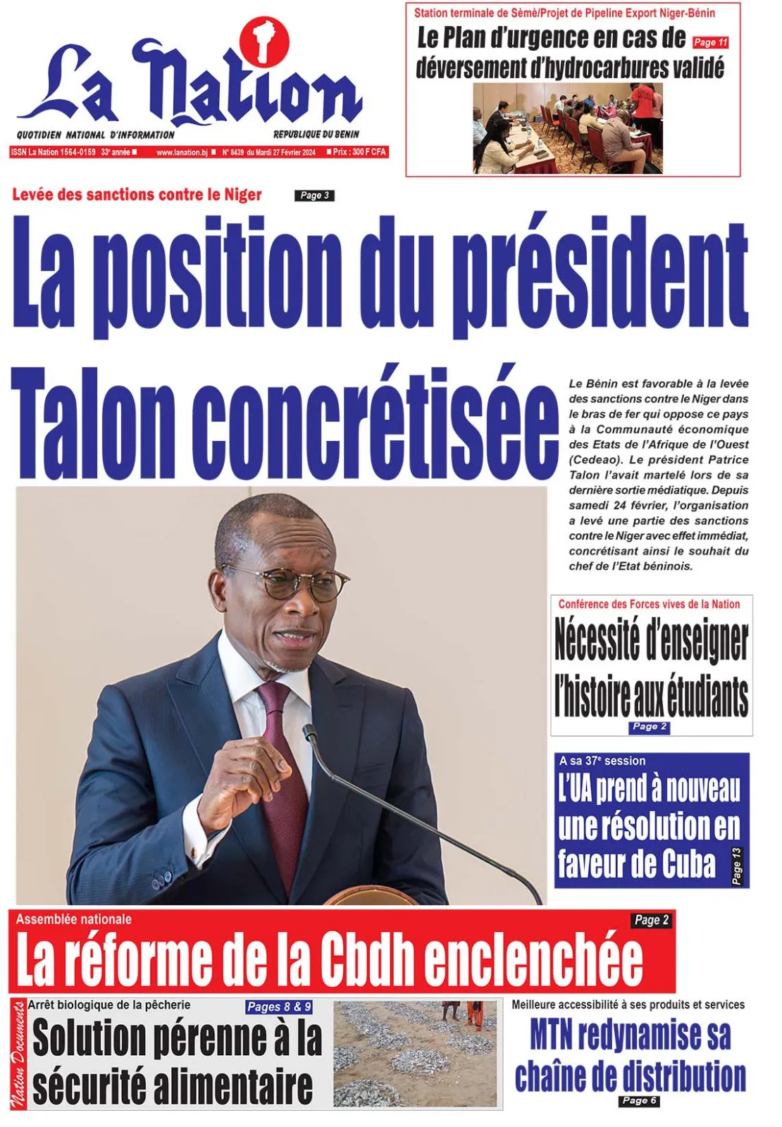 Quotidien ''La Nation'' du 27 Février 2024