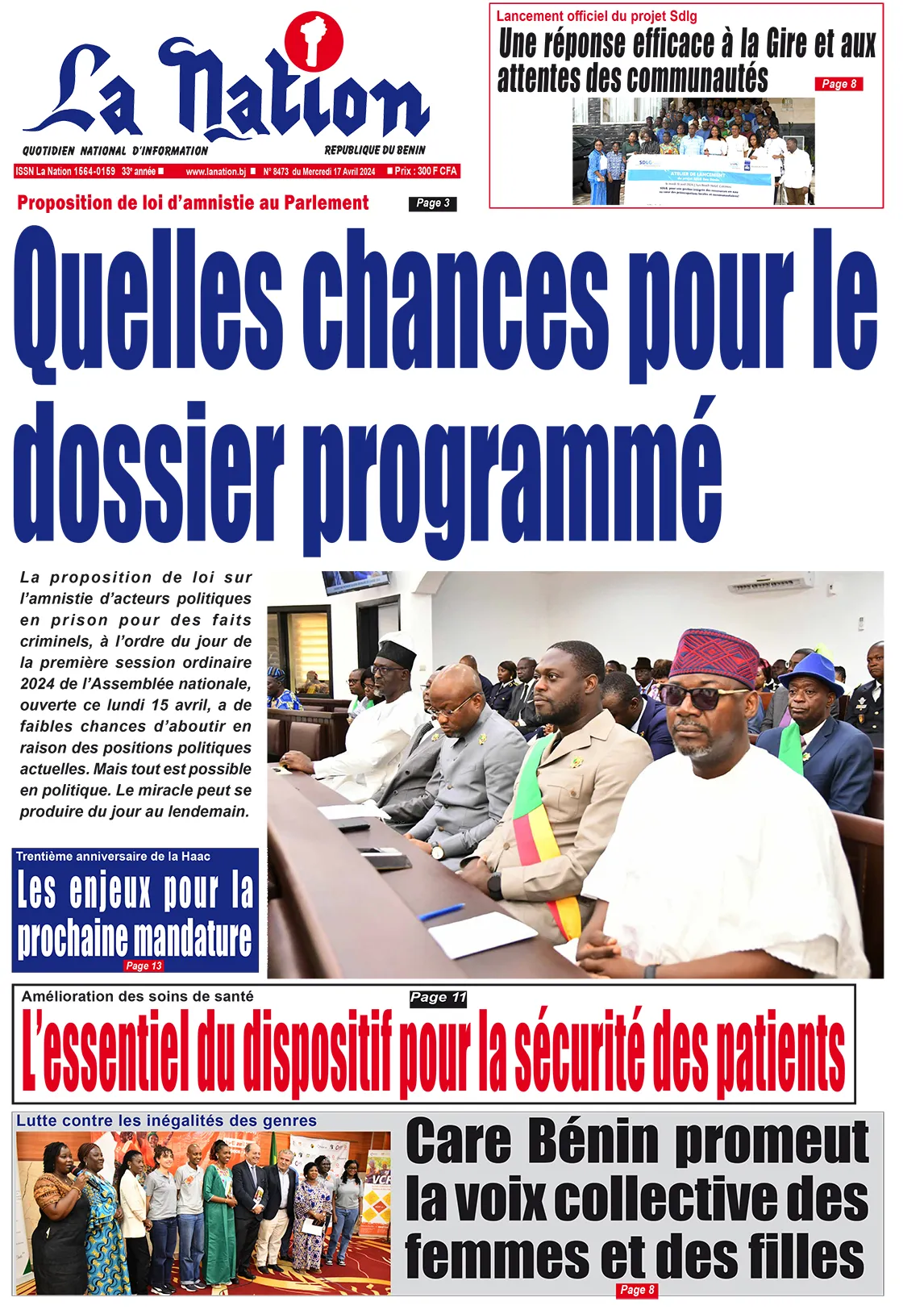 Quotidien ''La Nation'' du 17 Avril 2024