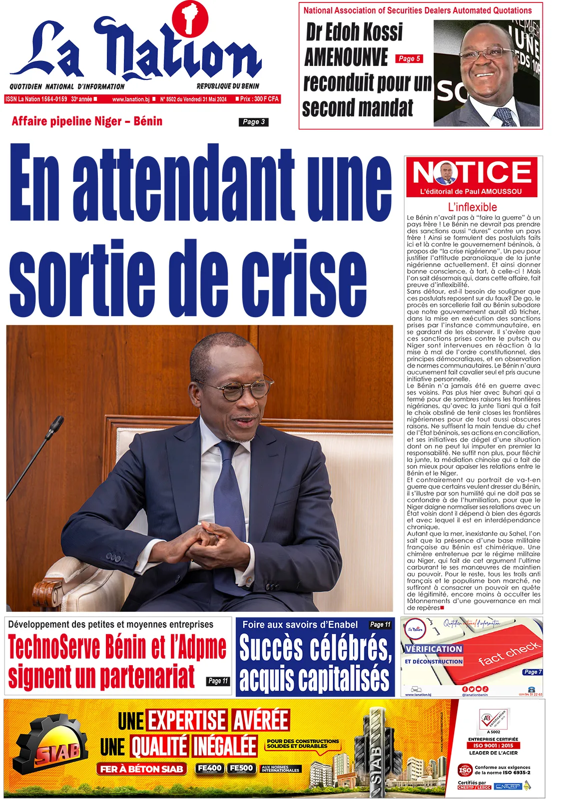Quotidien ''La Nation'' du 31 Mai 2024