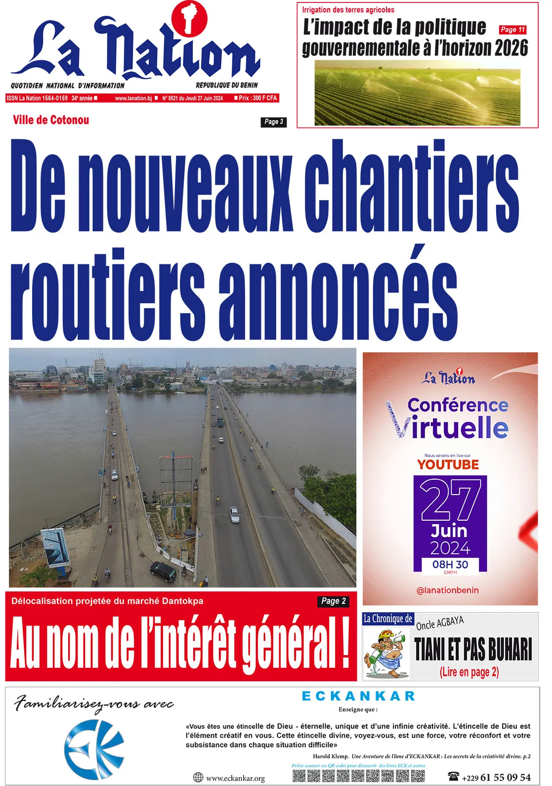Quotidien ''La Nation'' du 27 Juin 2024