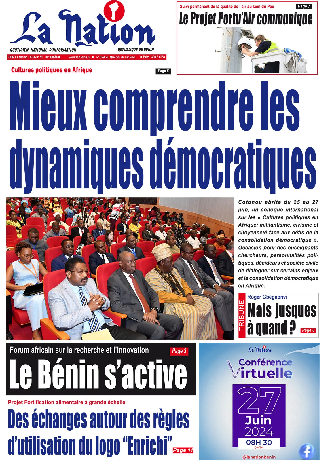 Quotidien ''La Nation'' du 26 Juin 2024