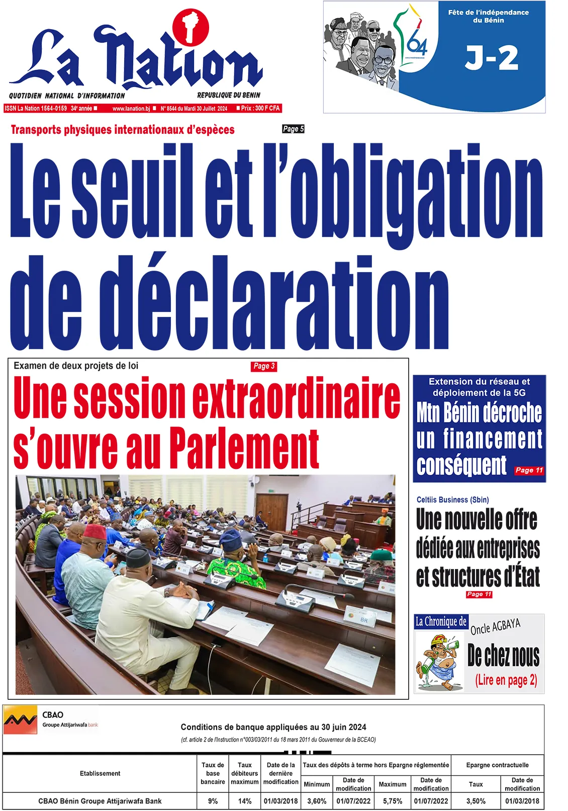 Quotidien ''La Nation'' du 30 Juillet 204