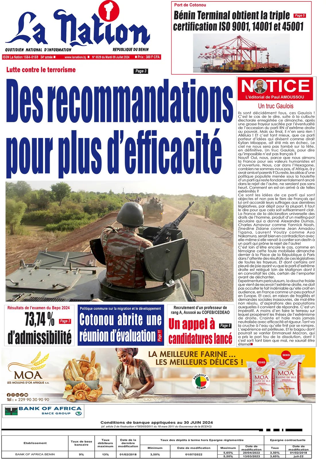 Quotidien ''La Nation'' du 09 Juillet 2024