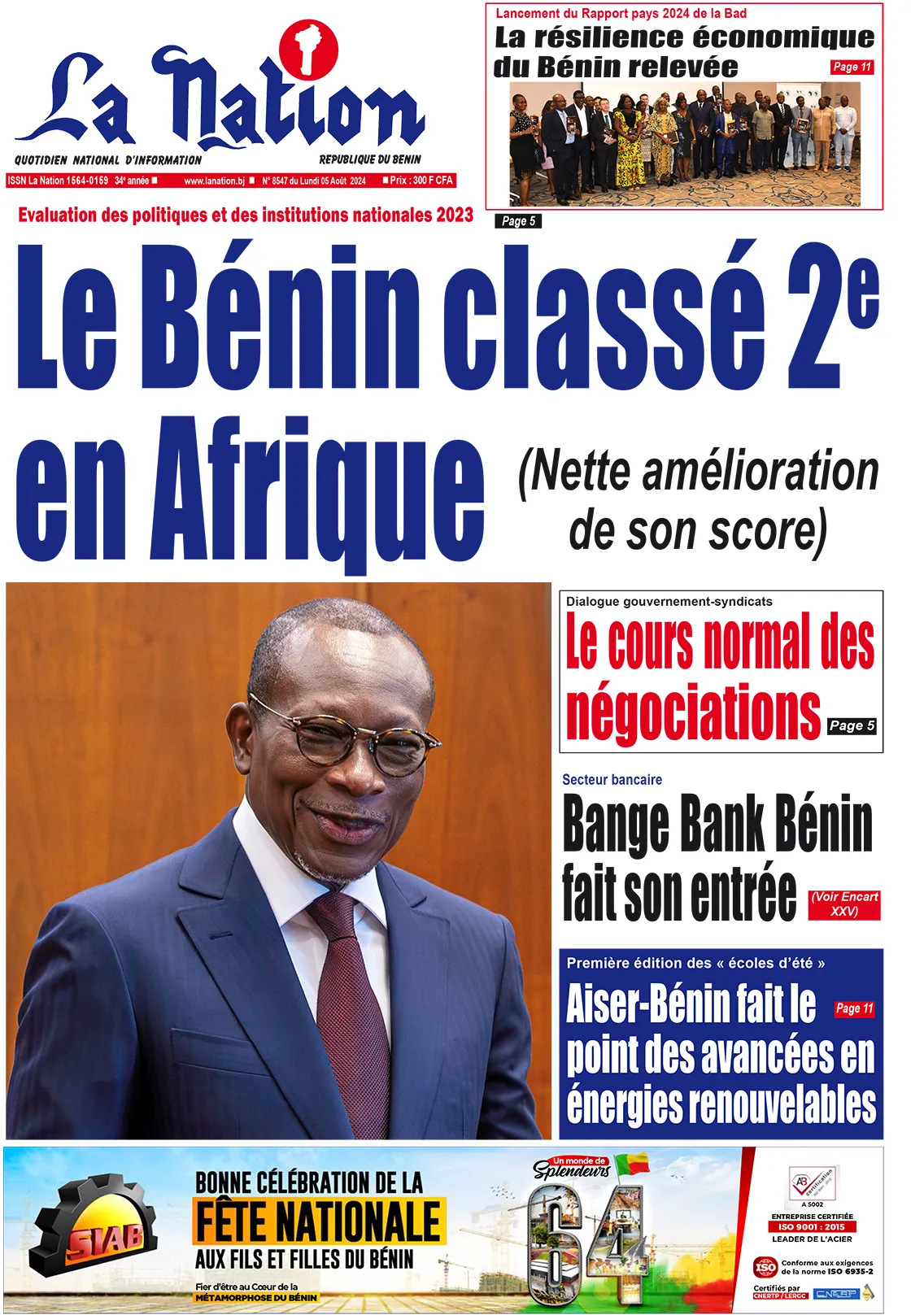 Quotidien ''La Nation'' du 05 Août 2024