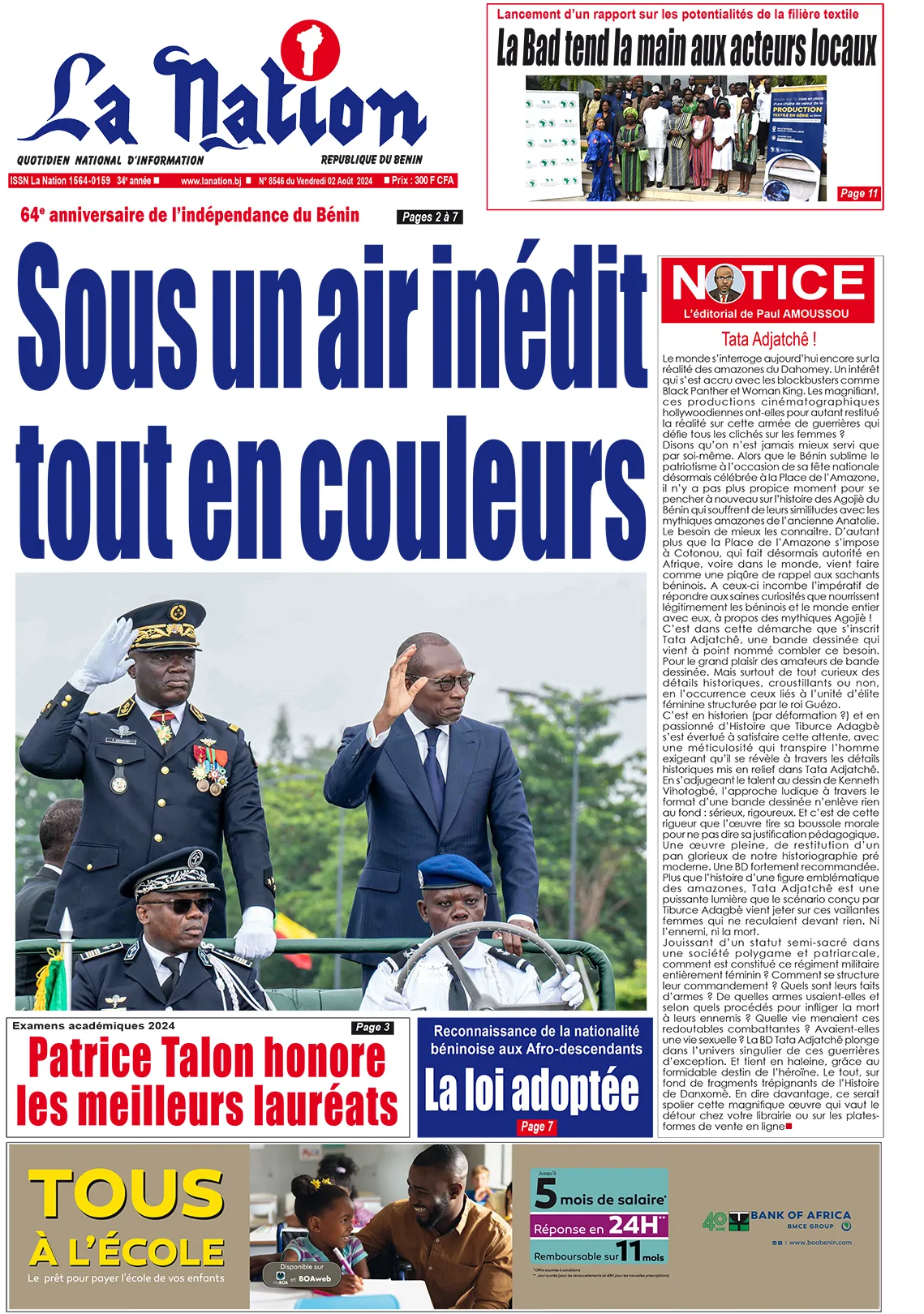 Quotidien ''La Nation'' du 02 Août 2024