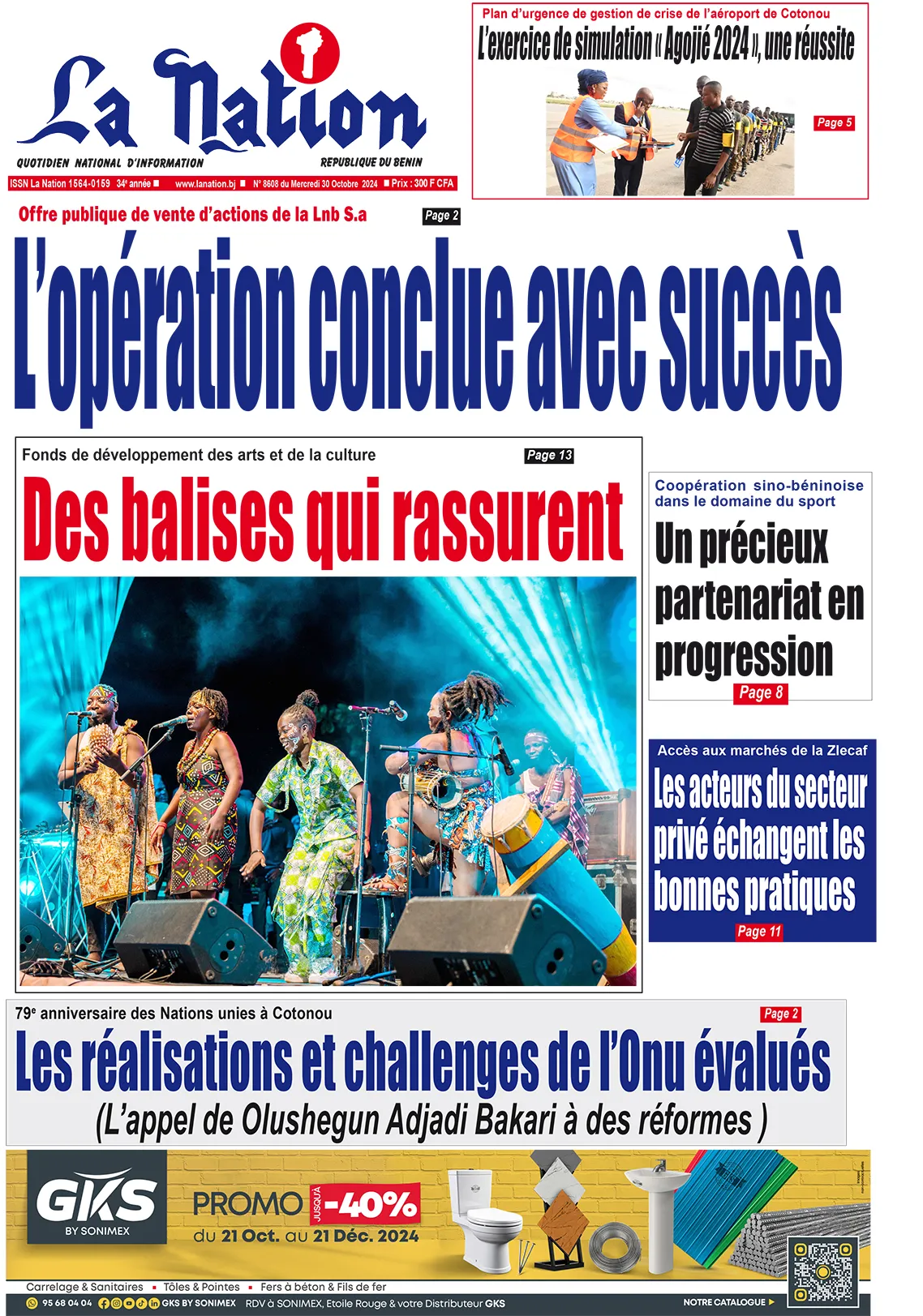 Quotidien ''La Nation'' du 30 Octobre 2024