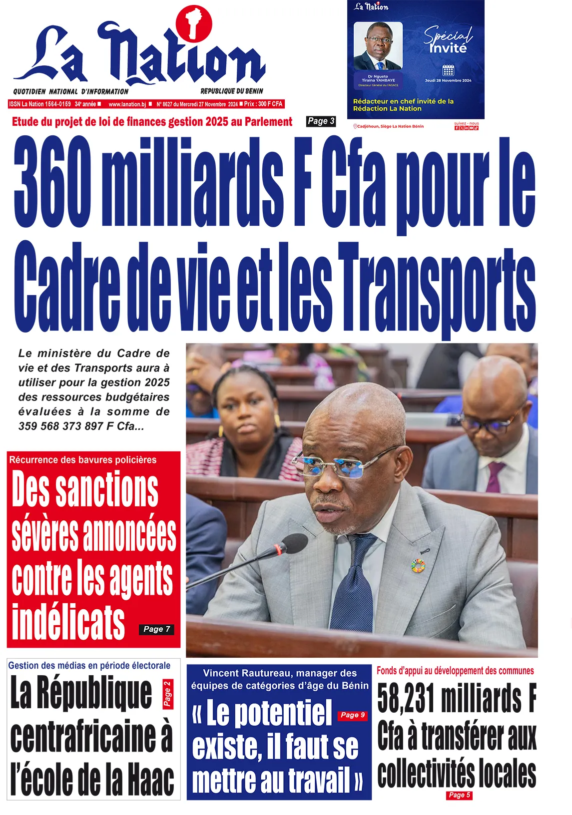 Quotidien ''La Nation'' du 27 Novembre 2024