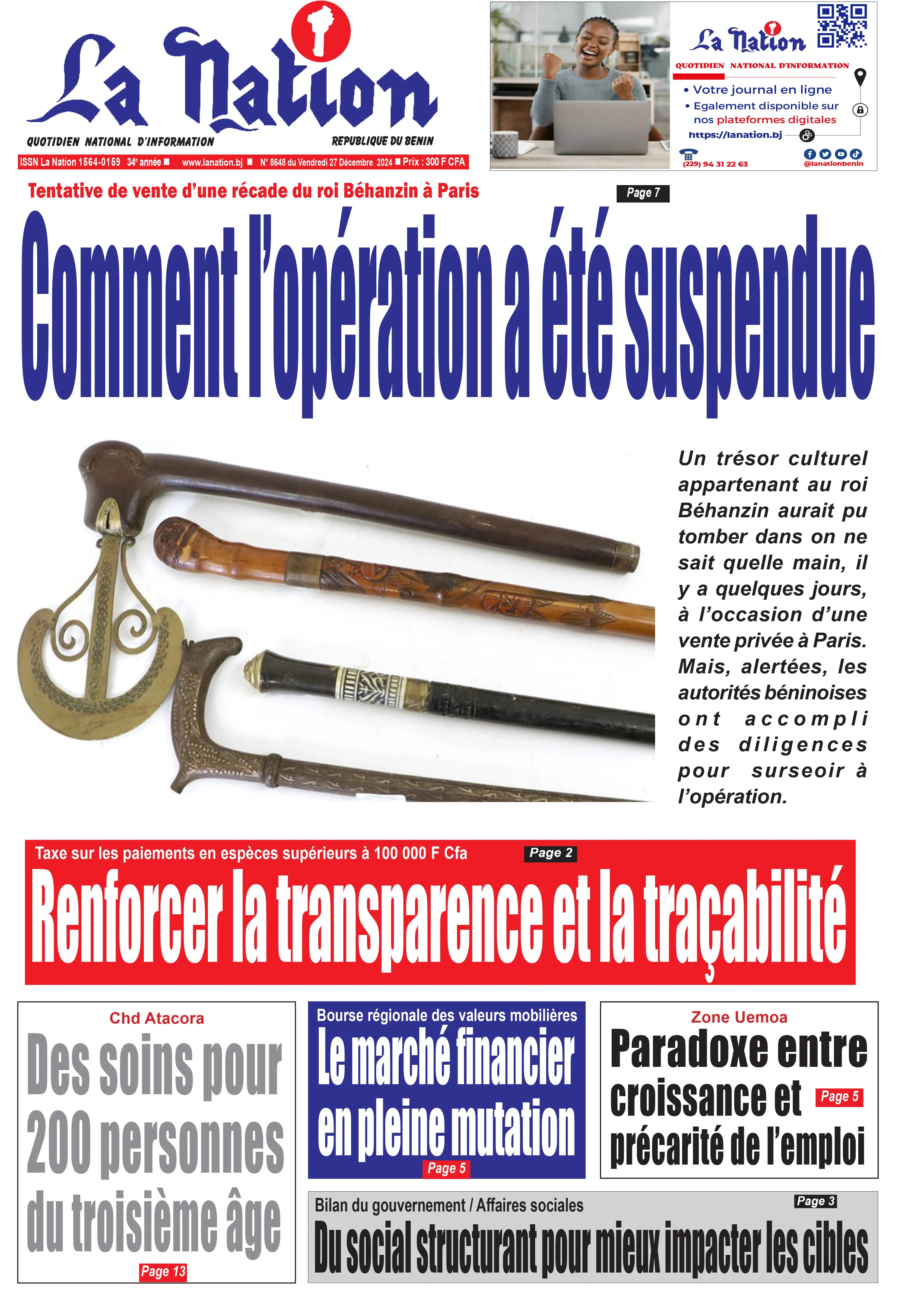 Quotidien ''La Nation'' du 27 Décembre 2024
