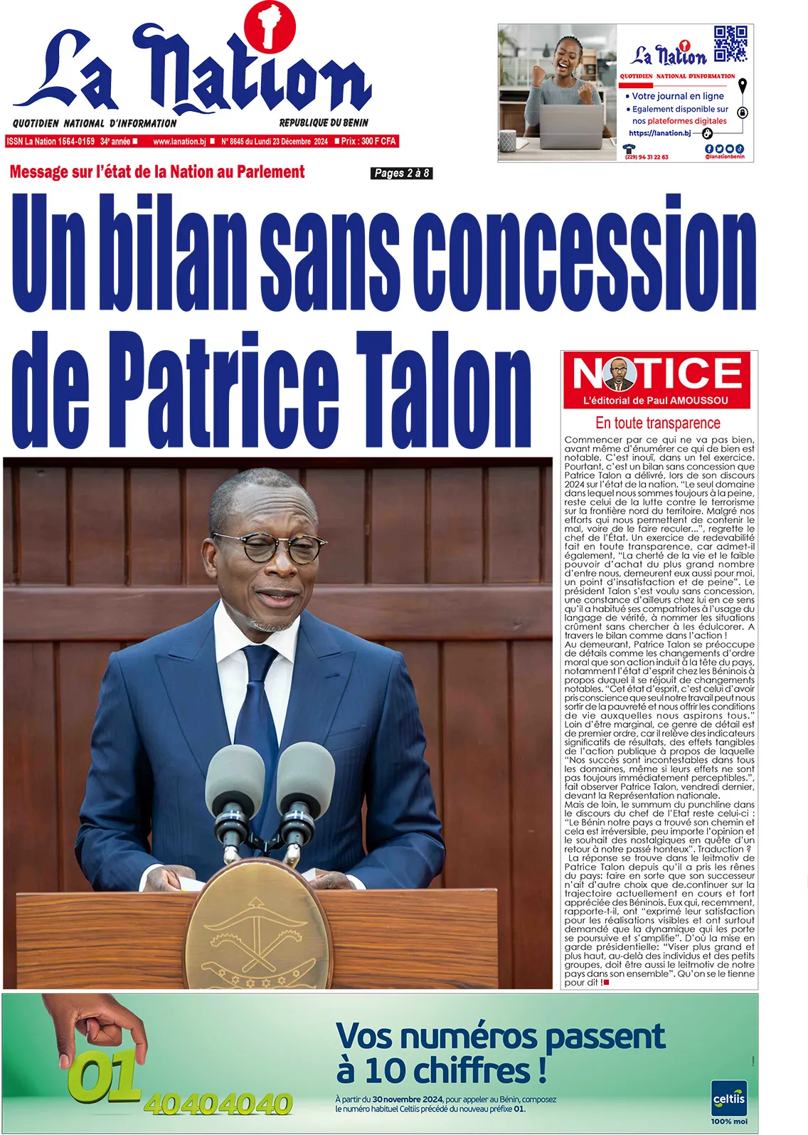 Quotidien ''La Nation'' du 23 Décembre 2024