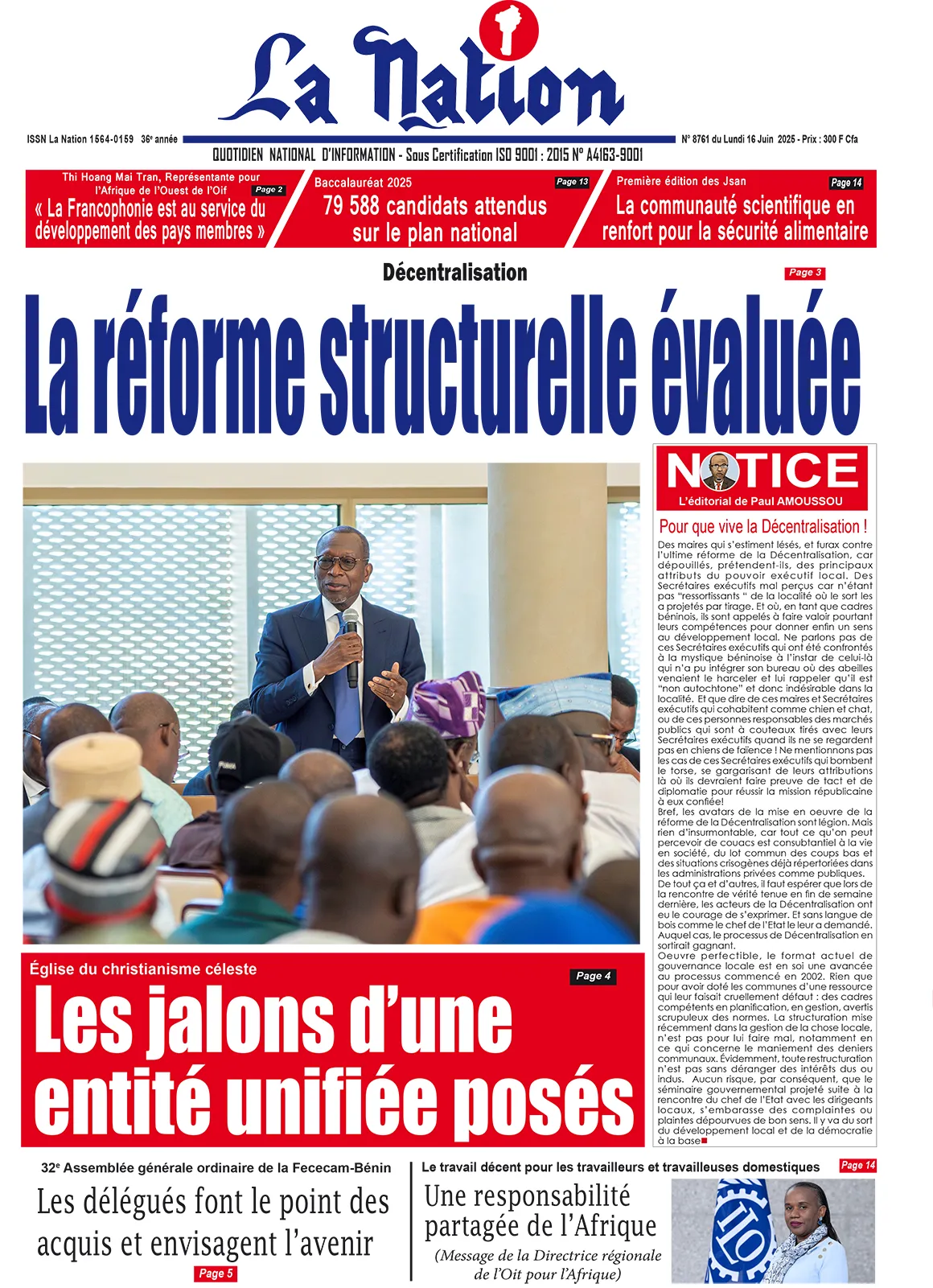 Quotidien La Nation du 16 Juin 2025