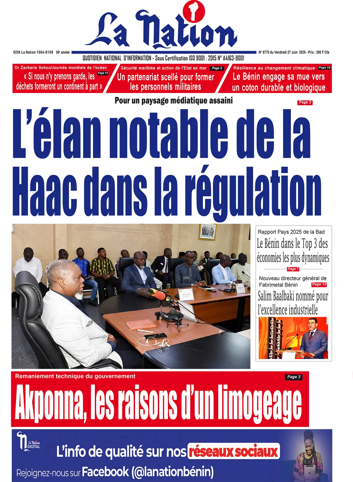 Quotidien La Nation du 27 Juin 2025