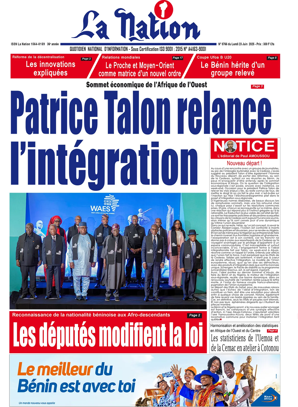 Quotidien La Nation du 23 Juin 2025