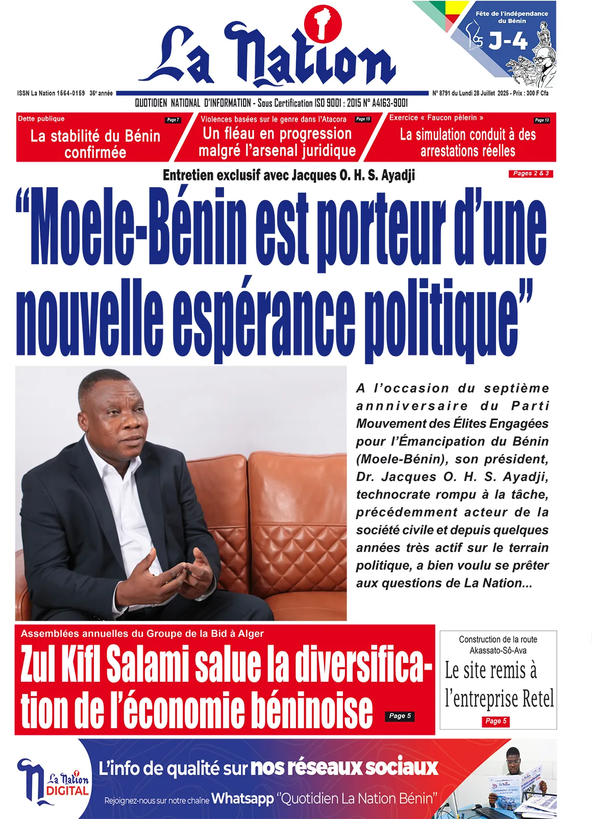 Quotidien ''La Nation'' du 28 Juillet 2025