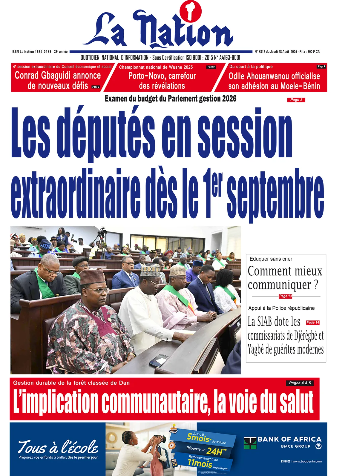 Quotidien '' La Nation '' du 28 Août 2025