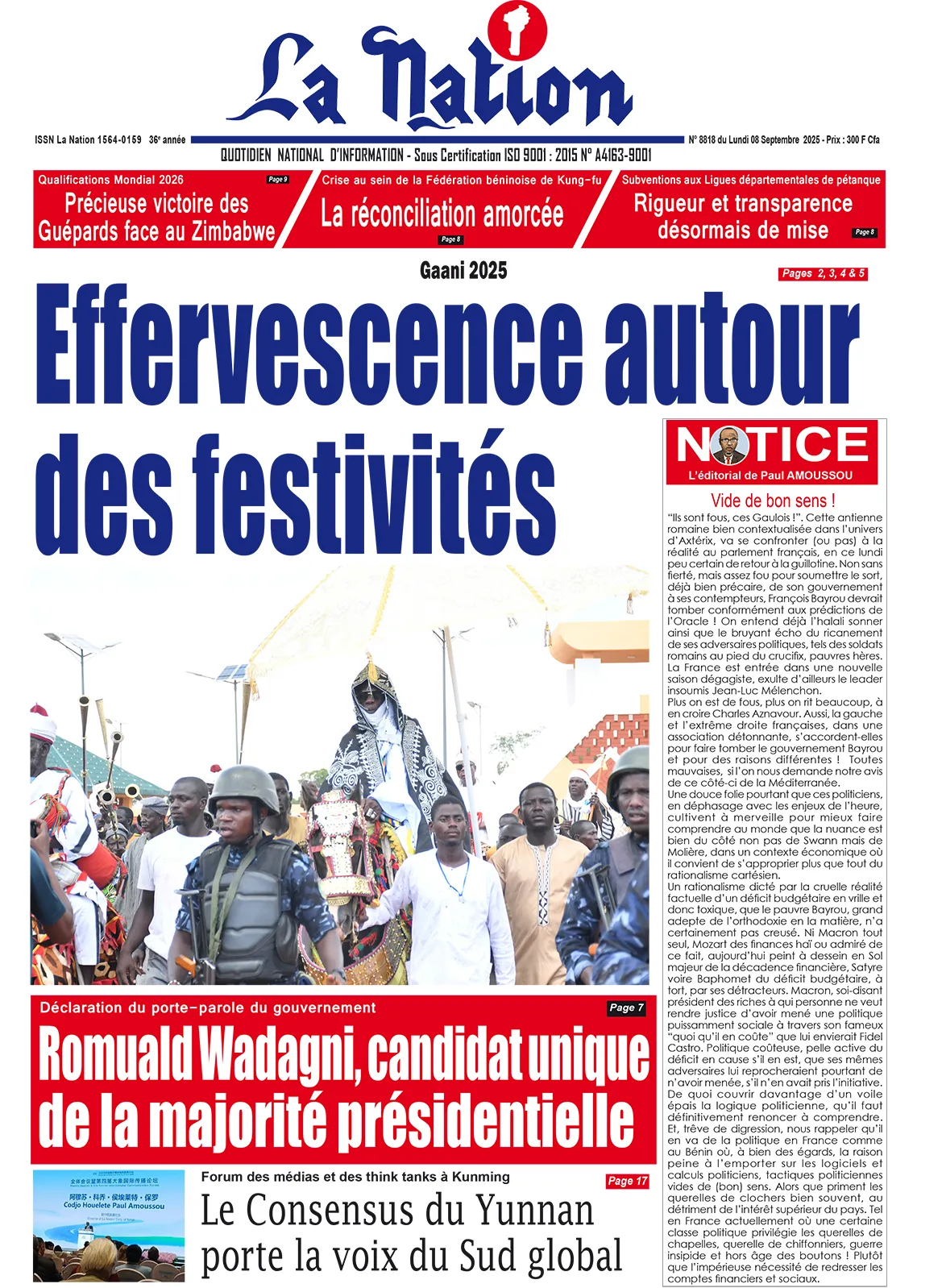 Quotidien '' La Nation'' du 08 Septembre 2025