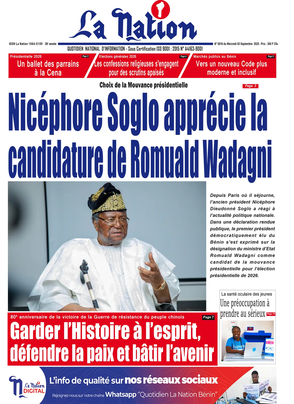 Quotidien '' La Nation'' du 03 Septembre 2025