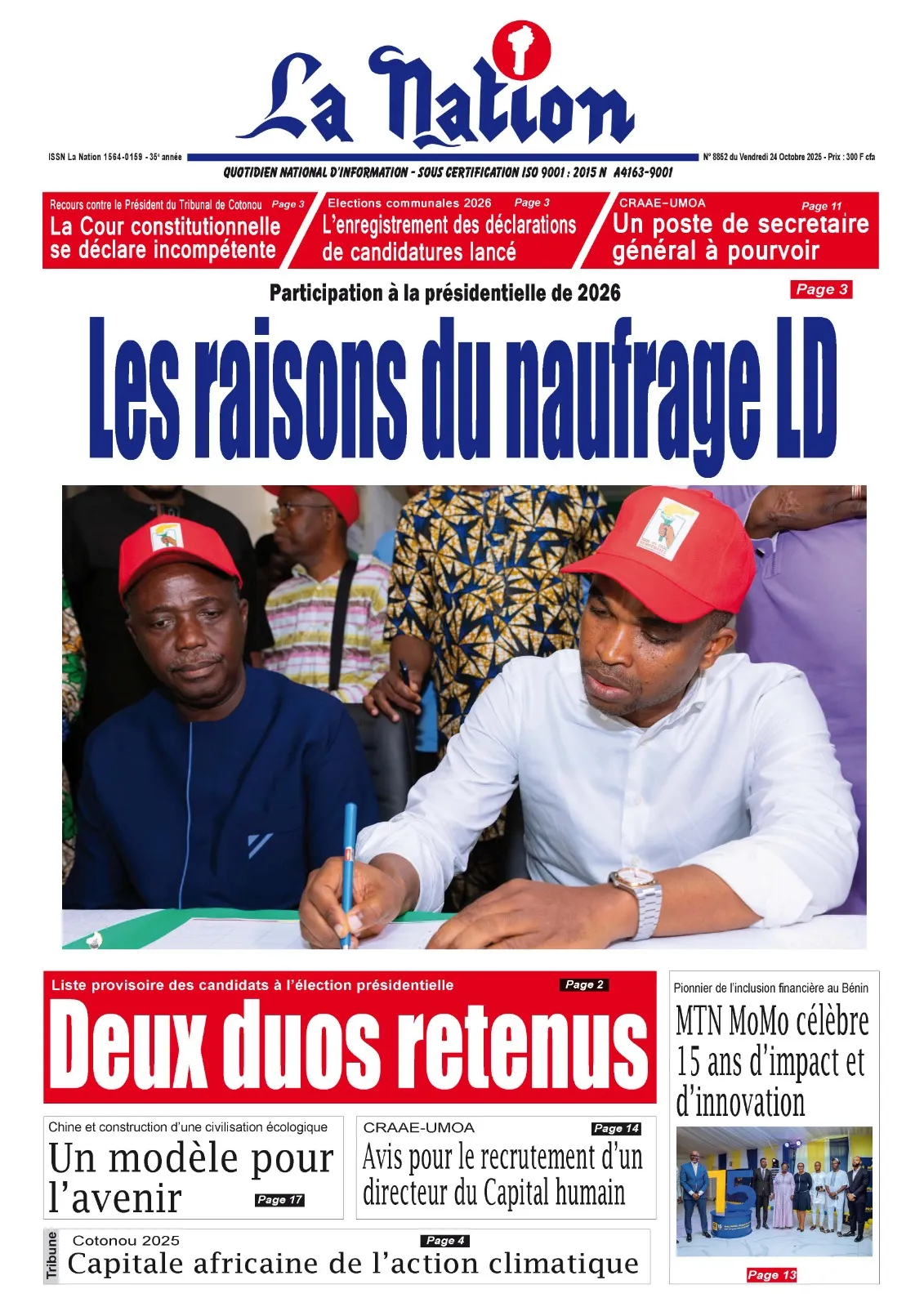 Quotidien '' La Nation'' du 24 Octobre 2025