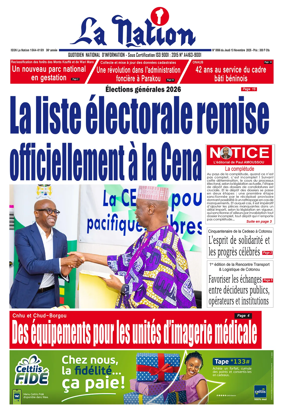 Quotidien '' LA NATION '' du 13 Novembre 2025