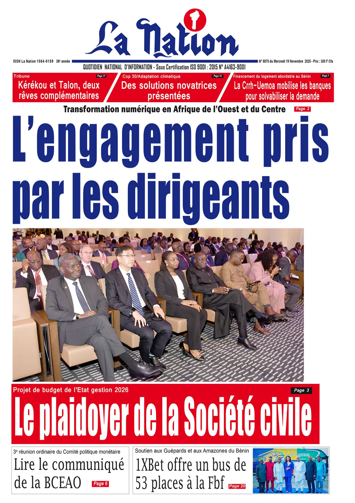 Quotidien '' LA NATION '' du 19 Novembre 2025