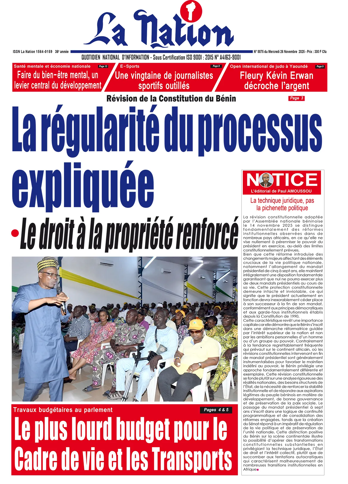 Quotidien '' LA NATION '' du 26 Novembre 2025