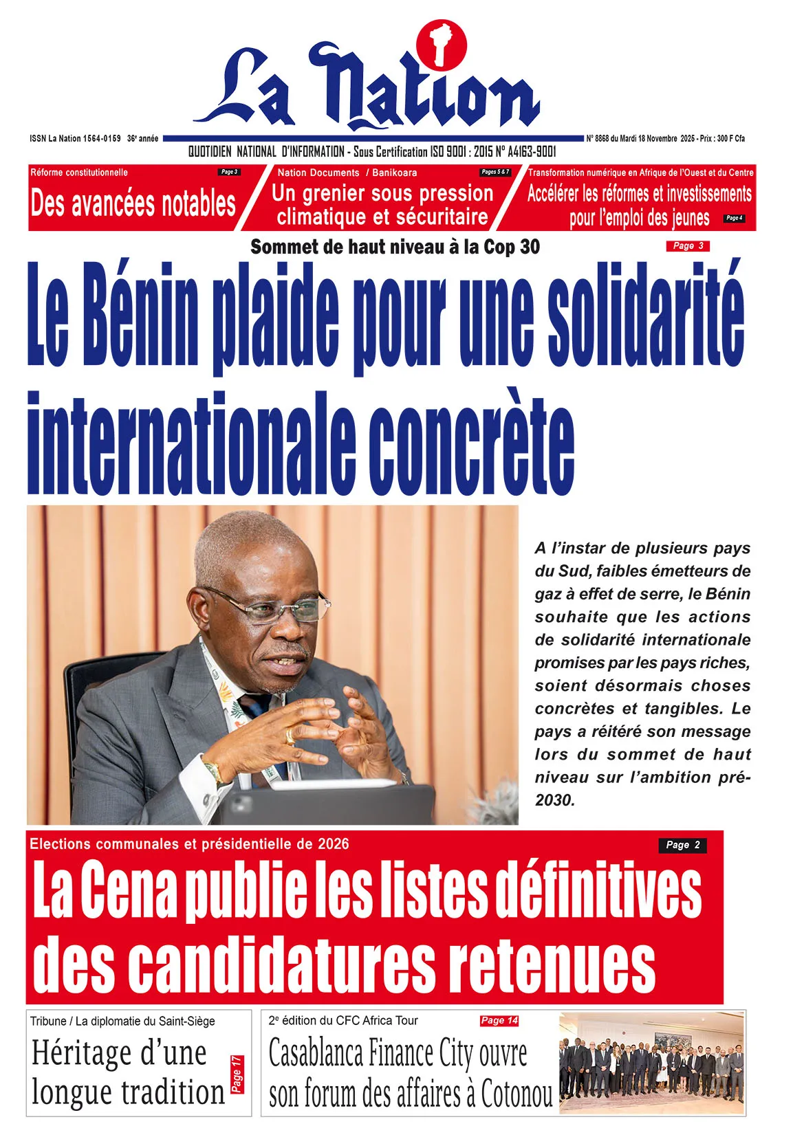 Quotidien '' LA NATION '' du 18 Novembre 2025