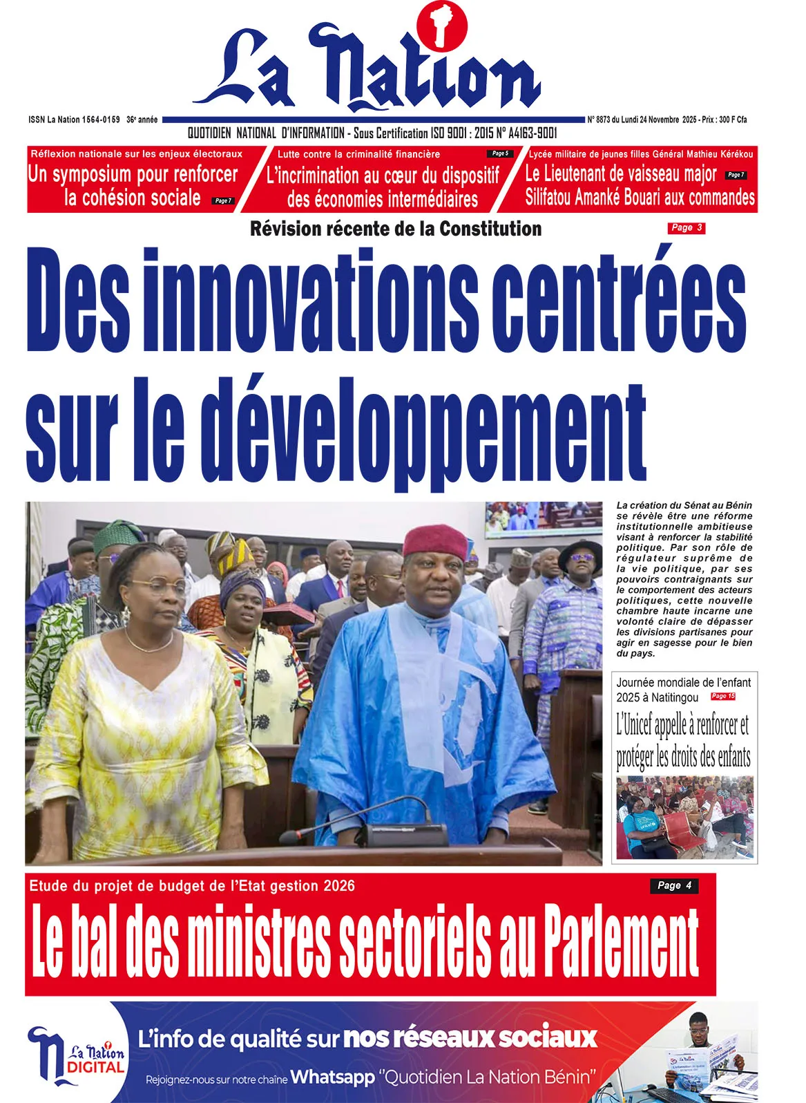 Quotidien '' LA NATION '' du 24 Novembre 2025