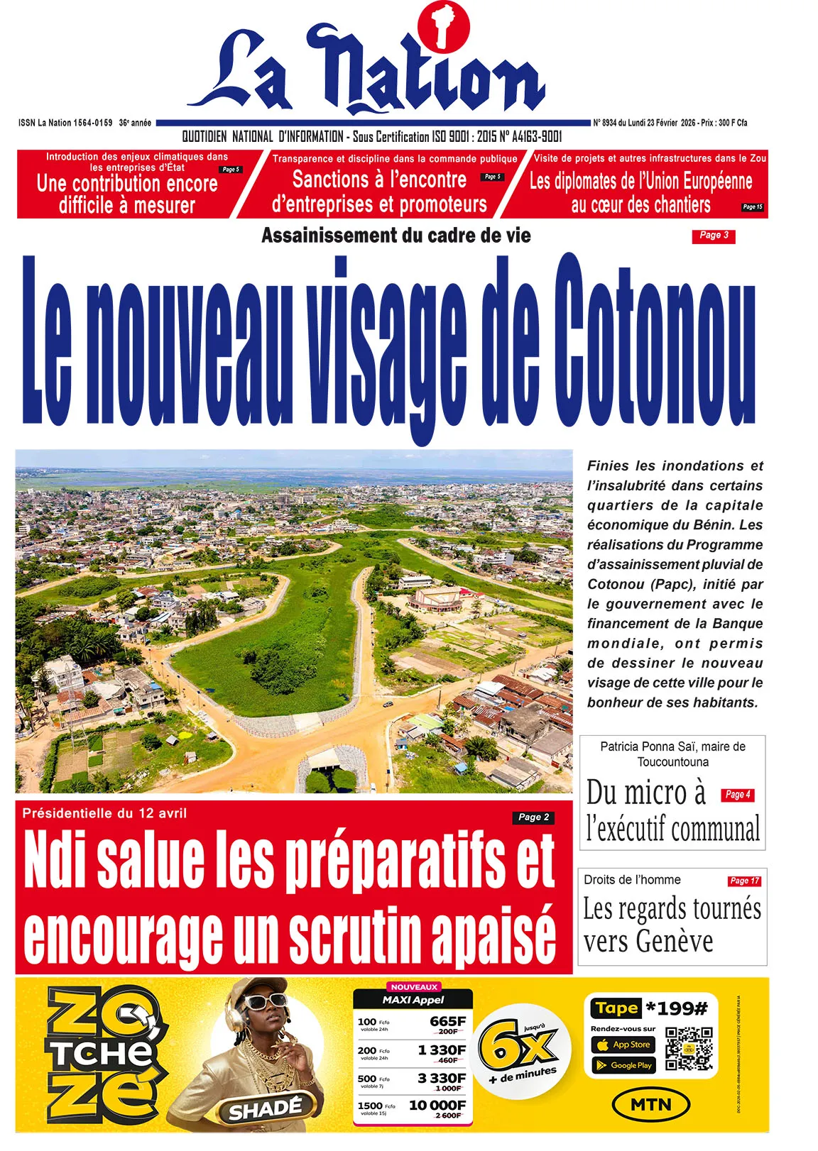 Quotidien '' LA NATION '' du 23 Février 2026