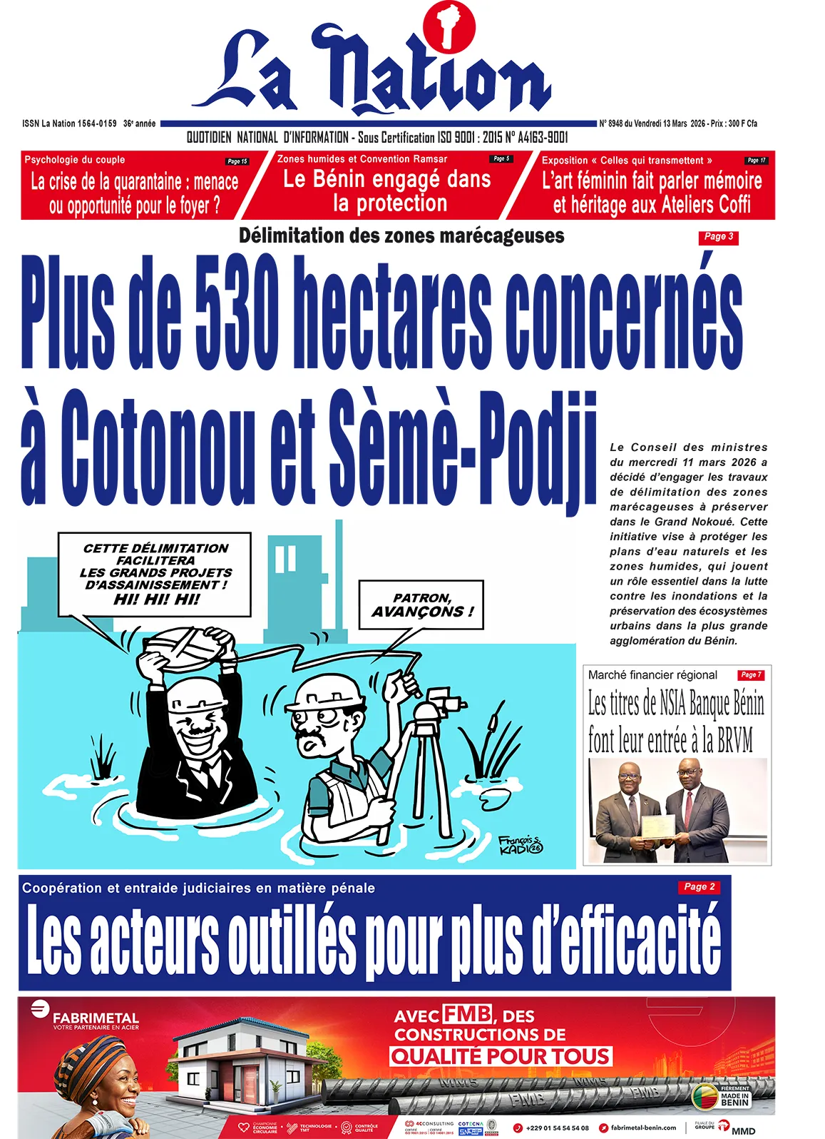 Quotidien '' LA NATION '' du 13 Mars 2026