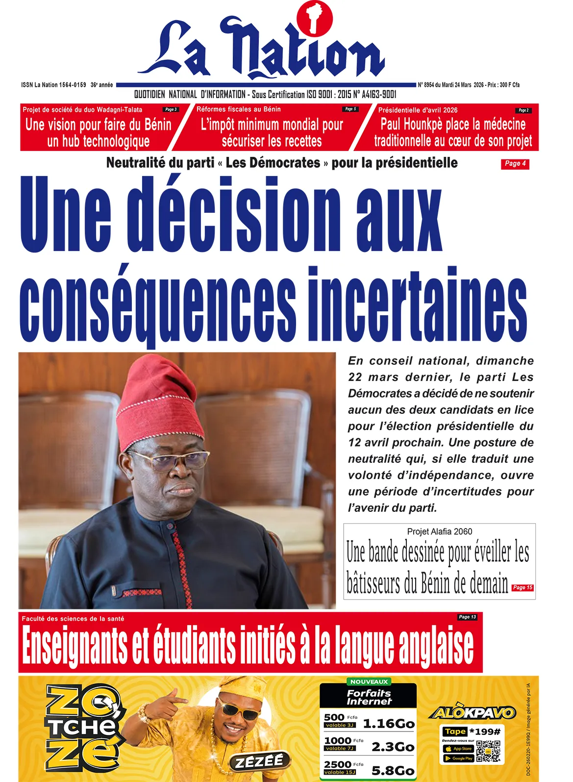 Quotidien '' LA NATION '' du 24 Mars 2026