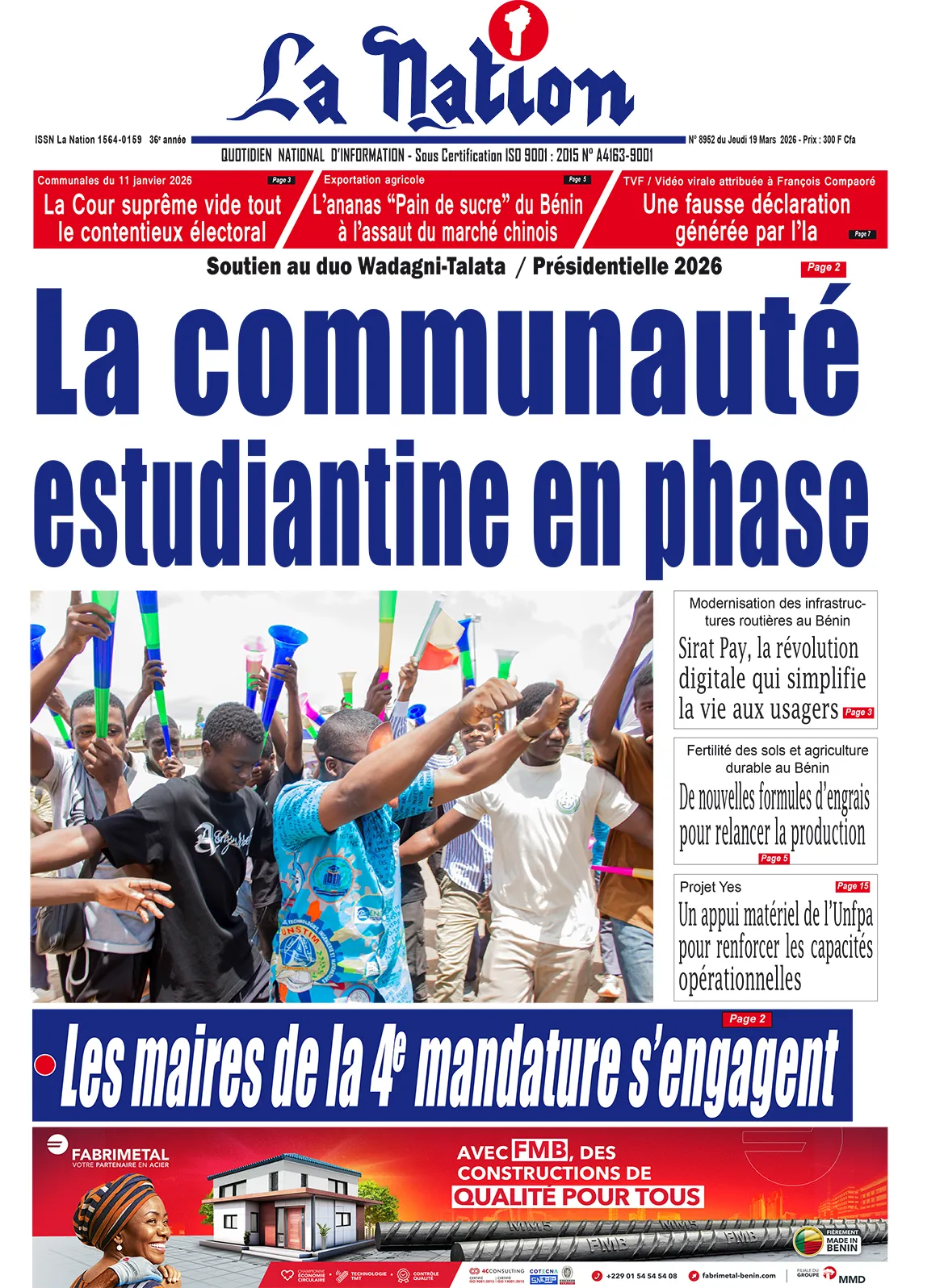 Quotidien '' LA NATION '' du 19 Mars 2026