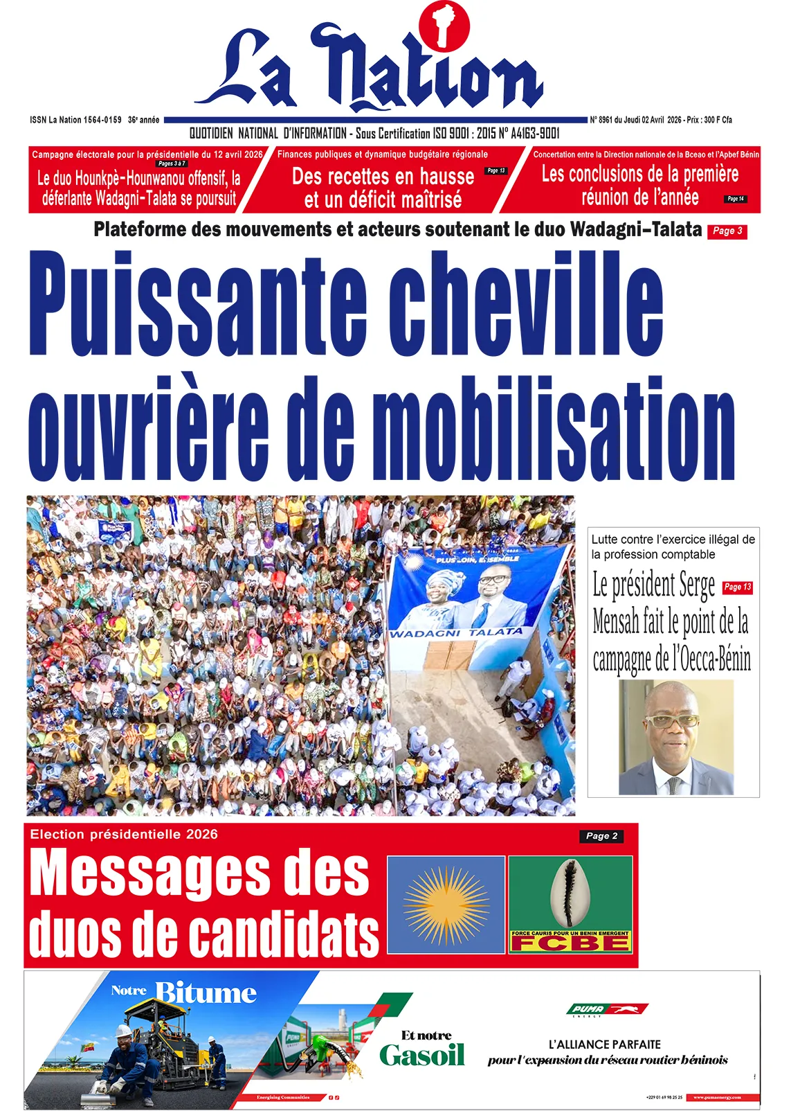Quotidien '' LA NATION '' du 02 Avril 2026
