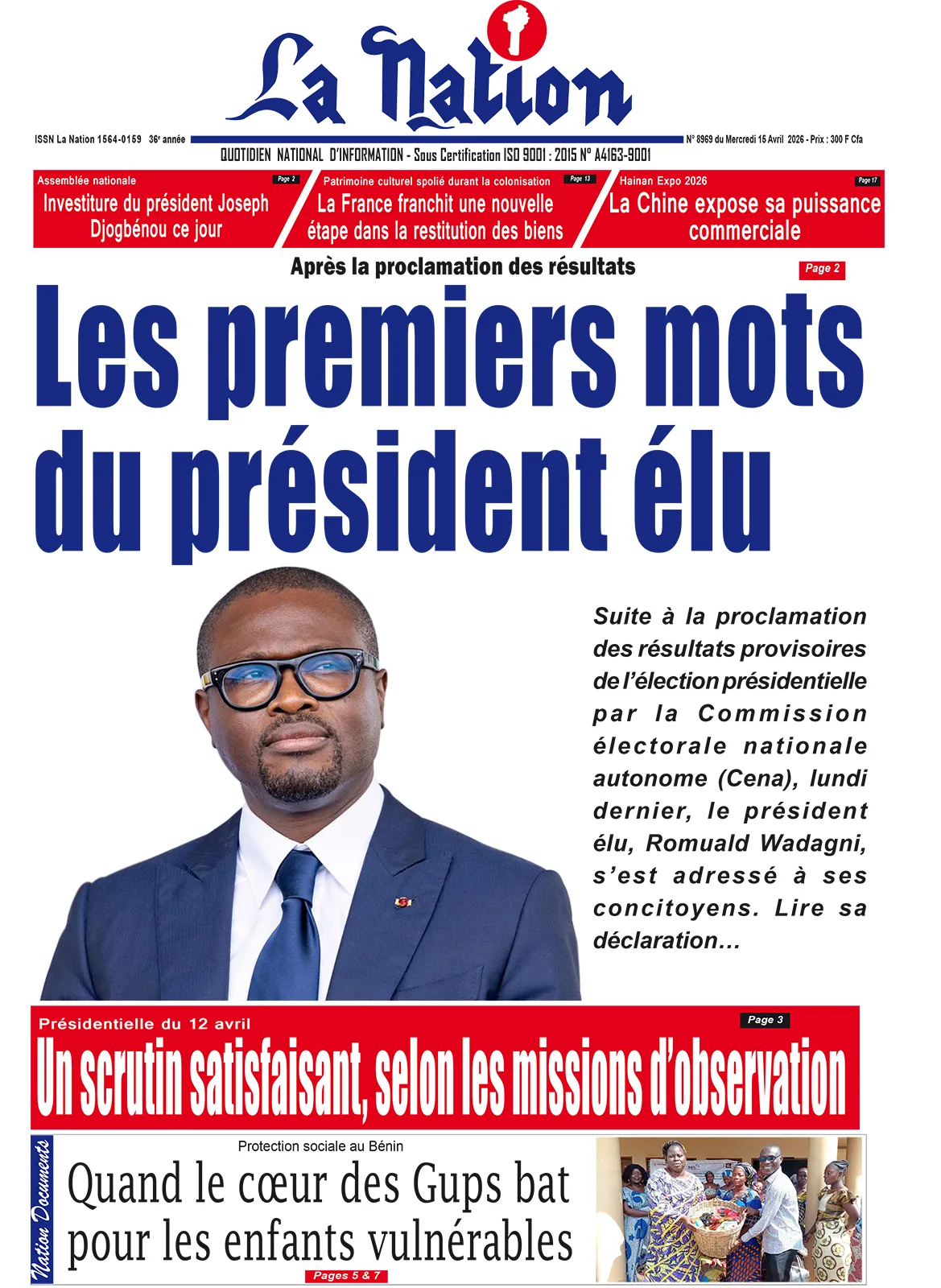 Quotidien '' LA NATION '' du 15 Avril 2026