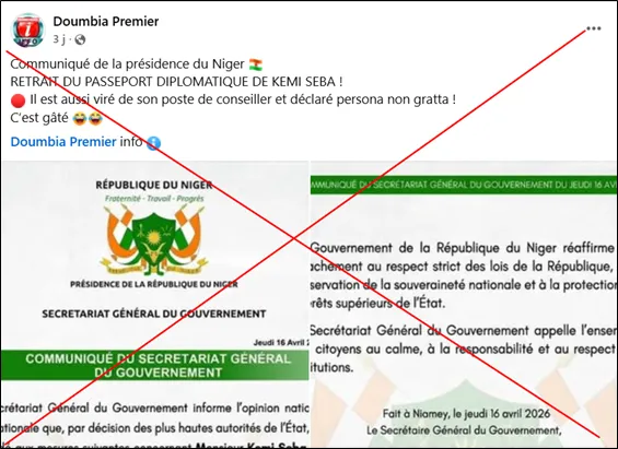 Capture d'écran de la publication sur Facebook