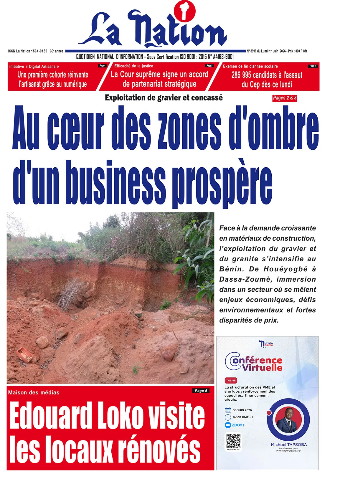 Quotidien "La Nation" 1er Juin 2026