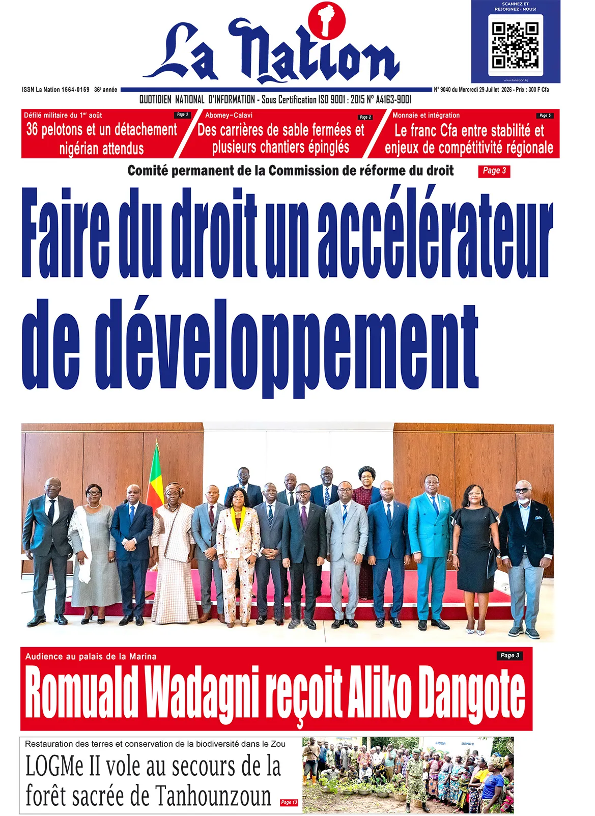 Quotidien "La Nation" du 29 Juillet 2026