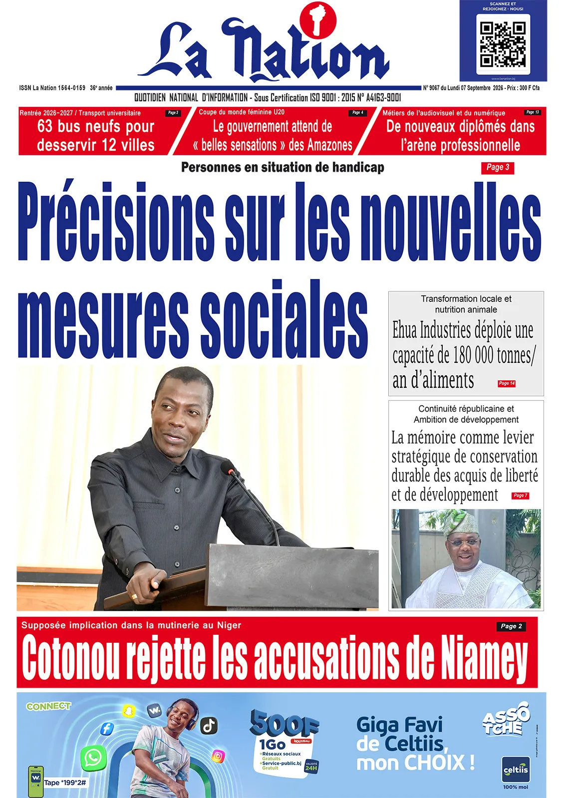 Quotidien '' LA NATION '' du 07 Septembre 2026